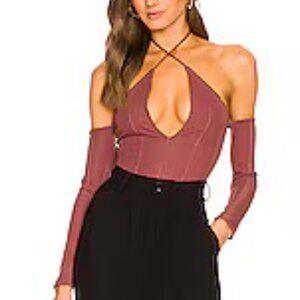 Michael Costello Ribbed Top in Warm Brown
